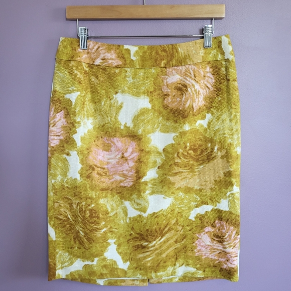 NWOT Talbots Mustard & Pink Rose Woven Cotton Canvas 2 Piece Blazer Skirt Suit - Picture 11 of 16